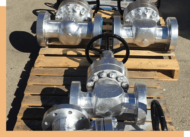Industrial ball valves on pallet